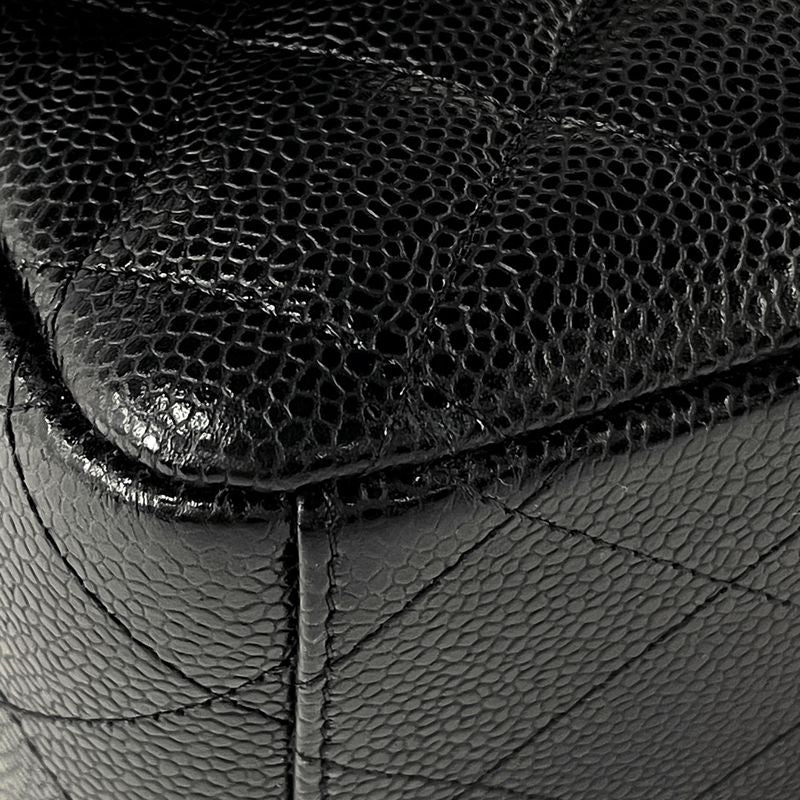 Chanel Big Quilted Double Flap Chain Shoulder Bag CC Logo Caviar