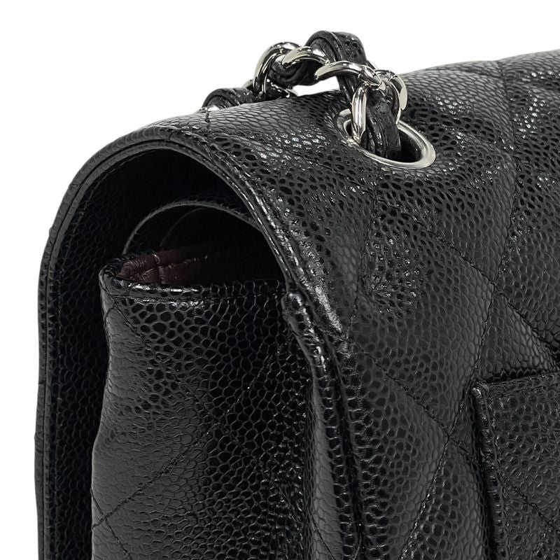 Chanel Big Quilted Double Flap Chain Shoulder Bag CC Logo Caviar