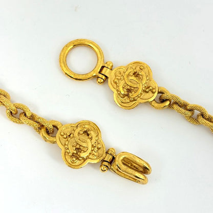 Chanel CC Logo Chain Necklace Long Color Stone Gold Plated Black