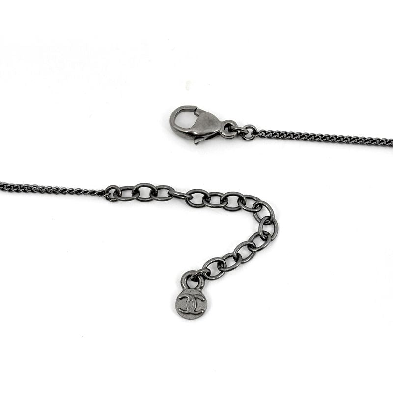 Chanel CC Logo Rhinestone Necklace Silver Plated