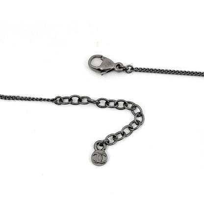 Chanel CC Logo Rhinestone Necklace Silver Plated