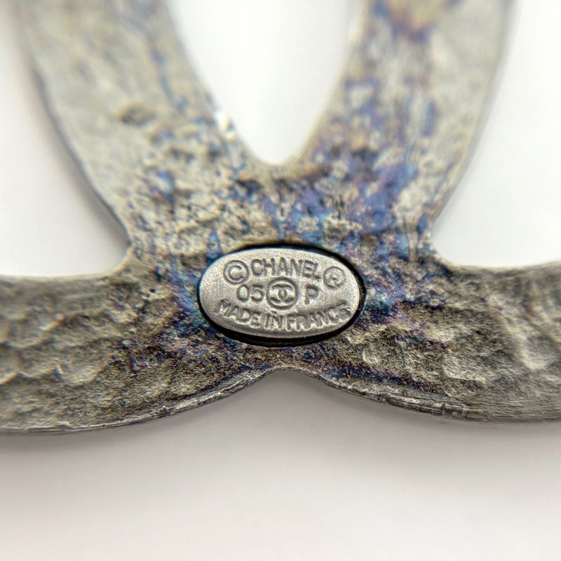 Chanel CC Logo Rhinestone Necklace Silver Plated