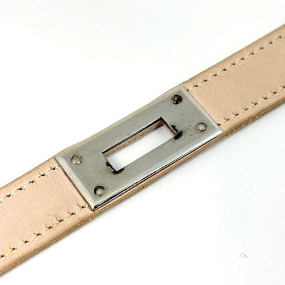 Hermes Kelly Choker Necklace Leather Metal Beige Silver