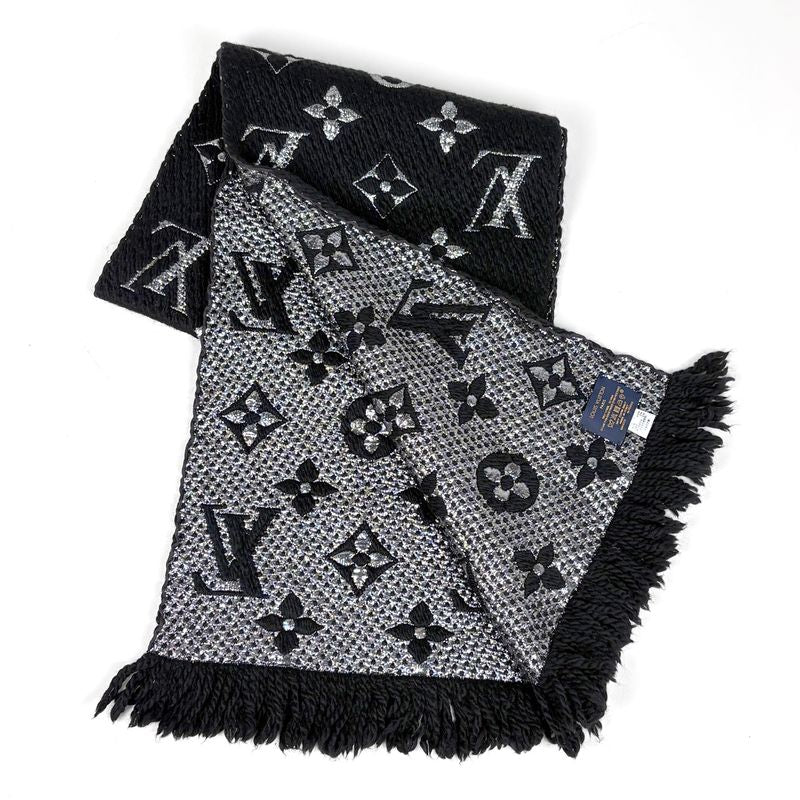 Louis Vuitton Echarpe Logo Mania Shine Monogram Scarf Wool Silk