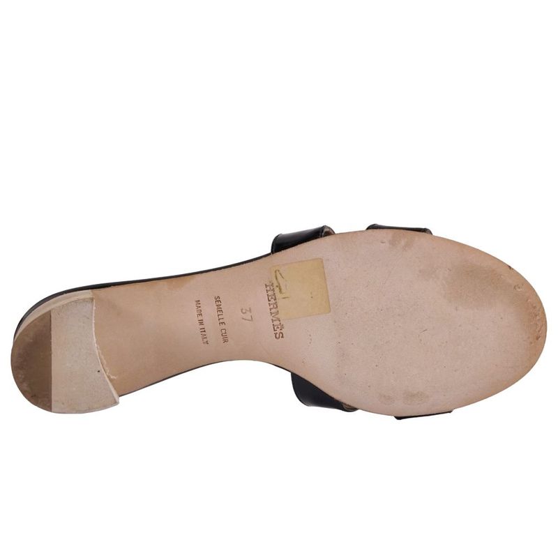 Hermes Sandals Oasis Logo Enamel Leather Heels