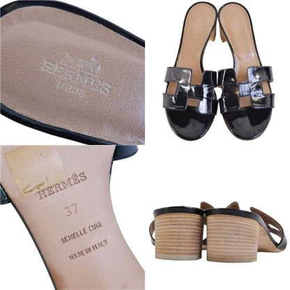 Hermes Sandals Oasis Logo Enamel Leather Heels
