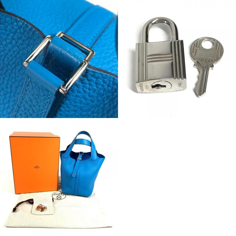 Hermes Handbag Picotin Lock PM Taurillon Clemence Blue Free Doub