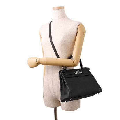 Hermes Handbag Kelly 28 Inner Sewing Black Silver Togo 2-Way