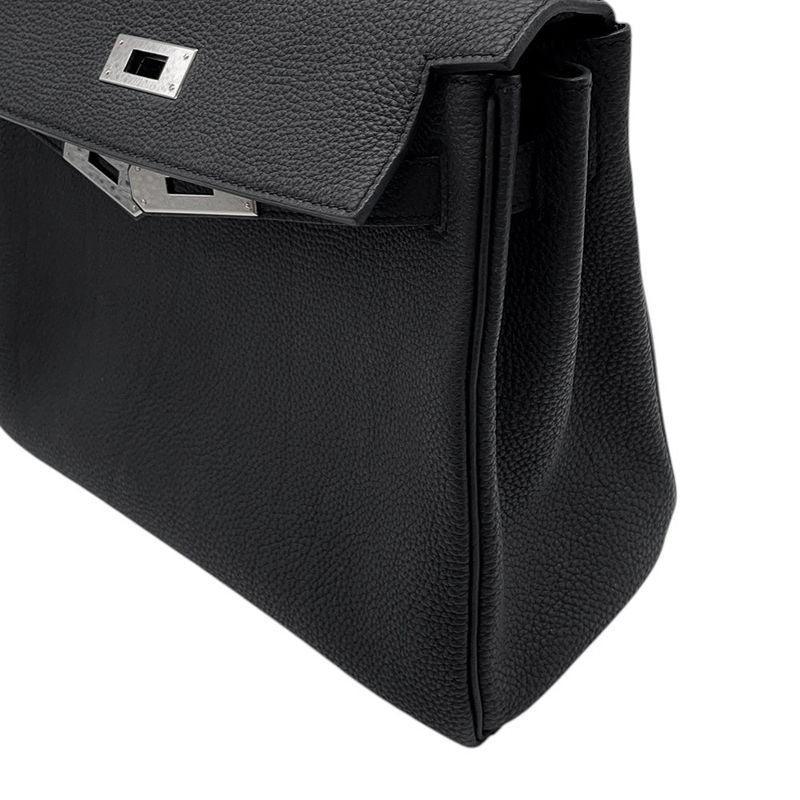 Hermes Handbag Kelly 28 Inner Sewing Black Silver Togo 2-Way