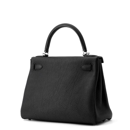 Hermes Handbag Kelly 28 Inner Sewing Black Silver Togo 2-Way
