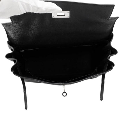 Hermes Handbag Kelly 28 Inner Sewing Black Silver Togo 2-Way