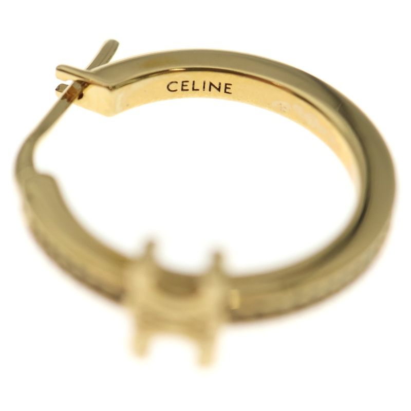 Celine Triomphe Sparkle Strass & Gold Finish Plus Hoop Earrings
