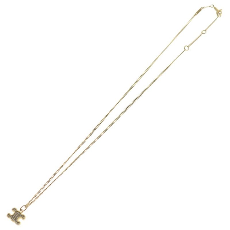 Celine Triomphe Rhinestone Necklace Gold Pendant