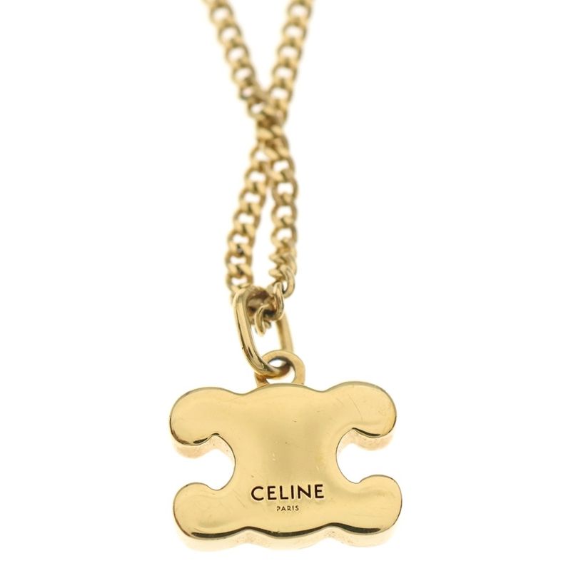 Celine Triomphe Rhinestone Necklace Gold Pendant