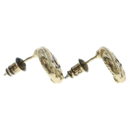 Chanel CC Logo Earrings Quilted Round Gold