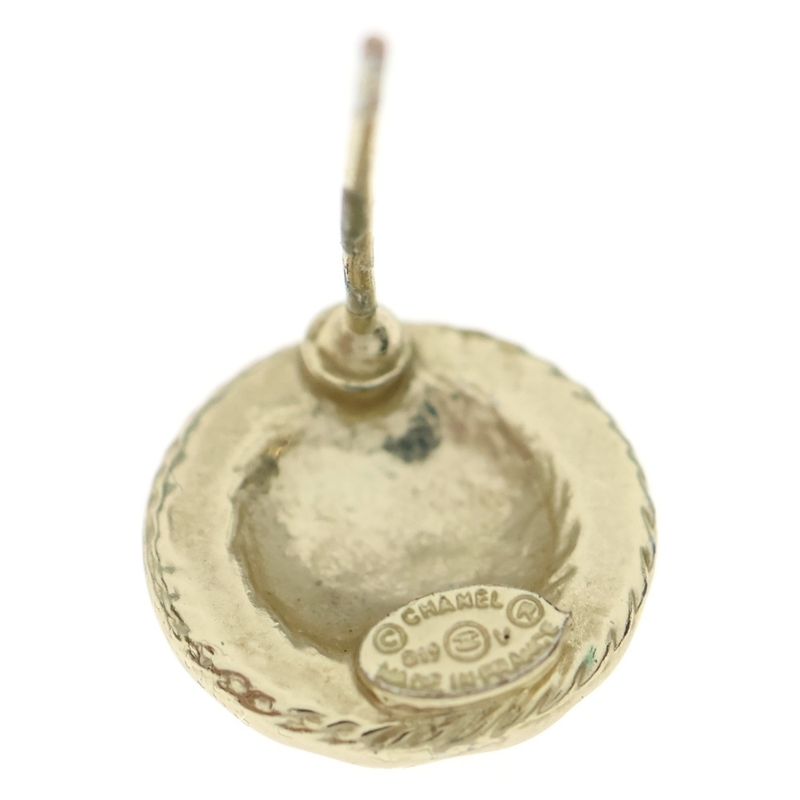 Chanel CC Logo Earrings Quilted Round Gold