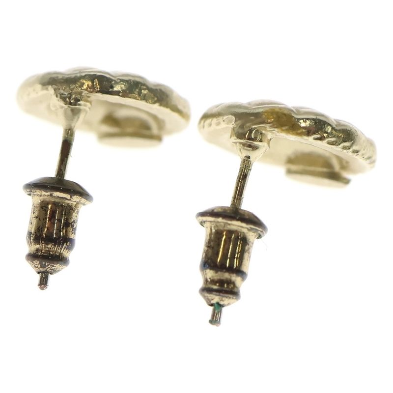 Chanel CC Logo Earrings Quilted Round Gold