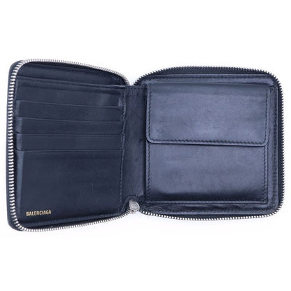 Balenciaga Bifold Wallet Compact Card Case Coin Black Leather