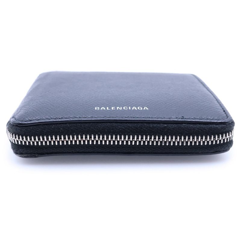 Balenciaga Bifold Wallet Compact Card Case Coin Black Leather