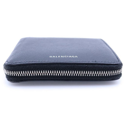 Balenciaga Bifold Wallet Compact Card Case Coin Black Leather