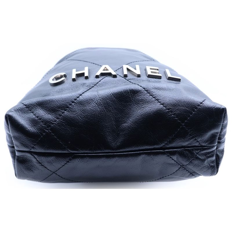Chanel 22 Mini Lambskin Shoulder Bag Black Silver