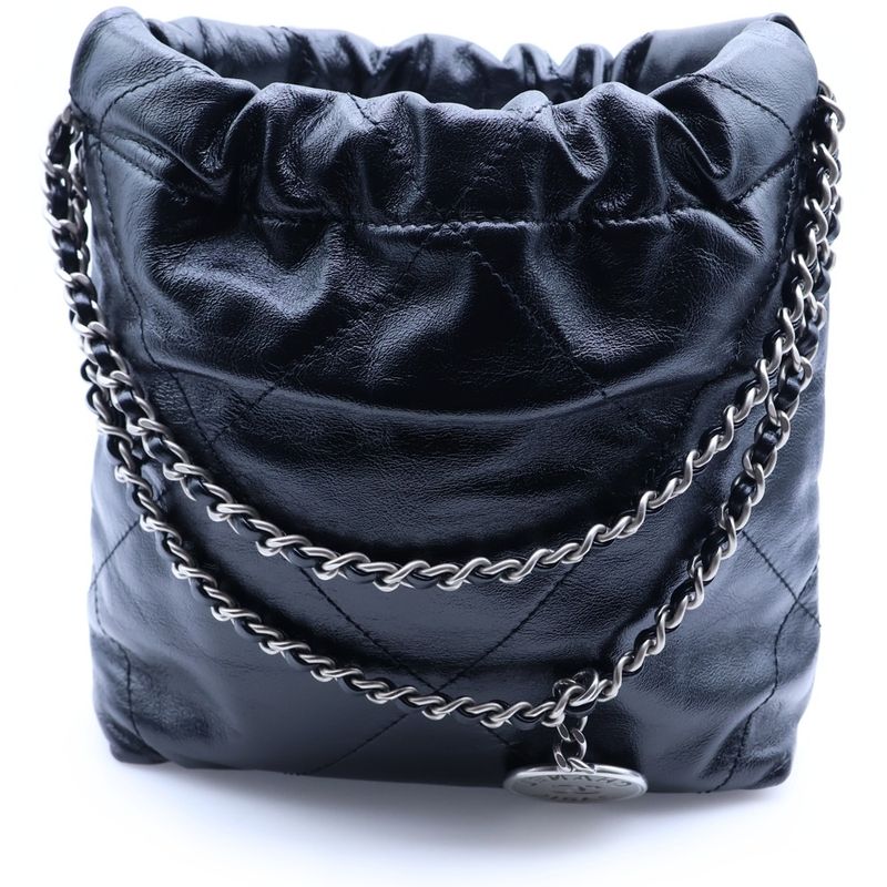 Chanel 22 Mini Lambskin Shoulder Bag Black Silver