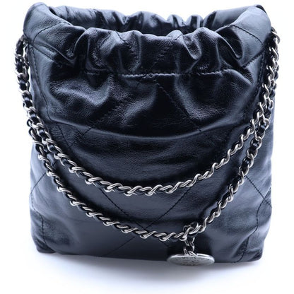 Chanel 22 Mini Lambskin Shoulder Bag Black Silver