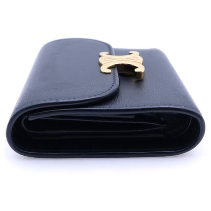 Celine Triomphe Small Flap Wallet Trifold Black Calfskin