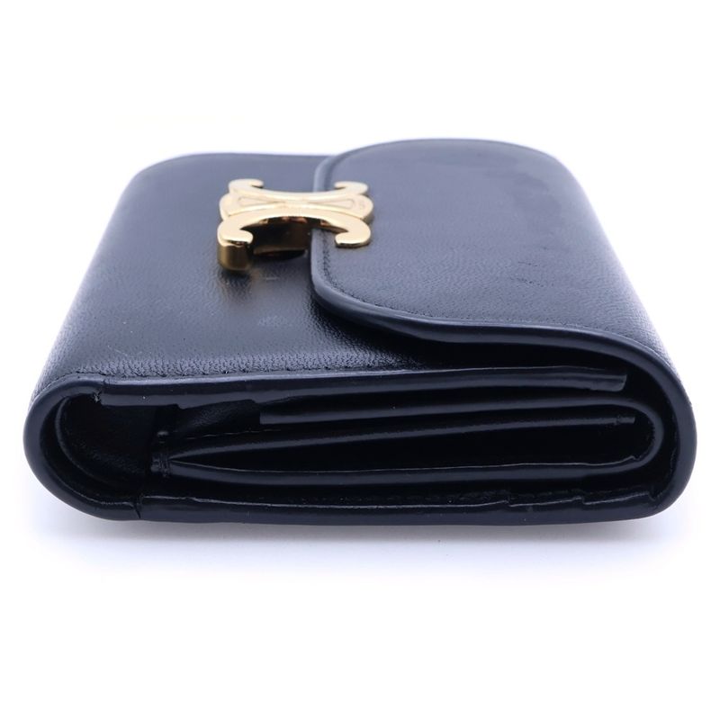 Celine Triomphe Small Flap Wallet Trifold Black Calfskin