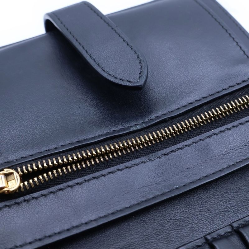 Celine Bifold Wallet Compact Black Leather Gold