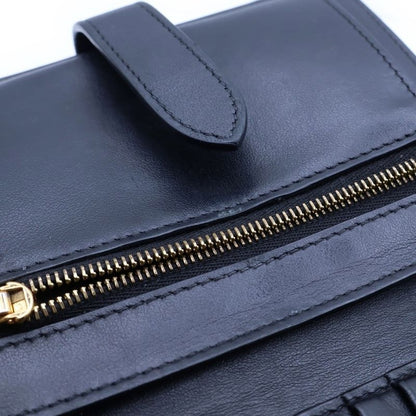 Celine Bifold Wallet Compact Black Leather Gold