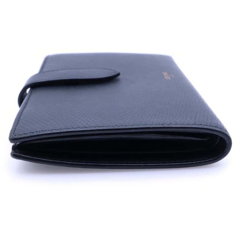 Celine Bifold Wallet Compact Black Leather Gold