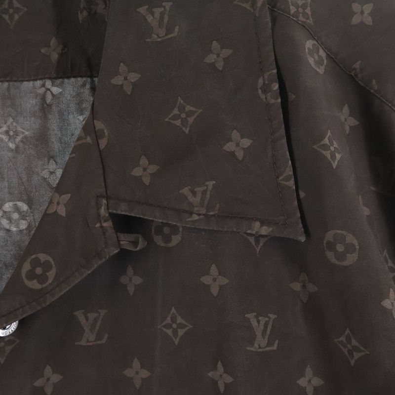 Louis Vuitton Monogram All Over Silk Open Collar Short Sleeve Shirt Brown