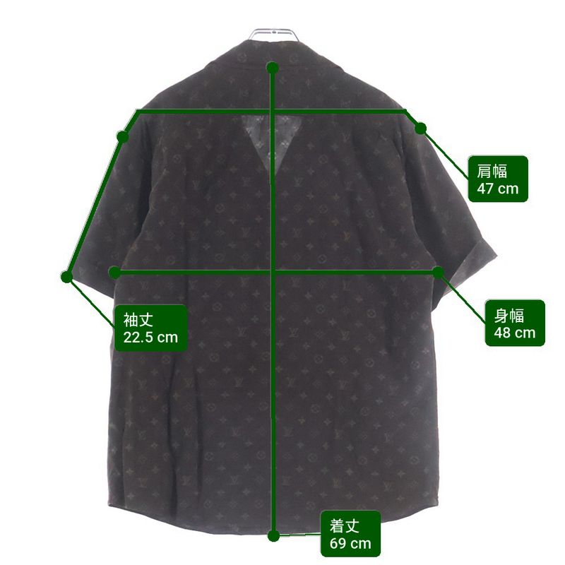 Louis Vuitton Monogram All Over Silk Open Collar Short Sleeve Shirt Brown