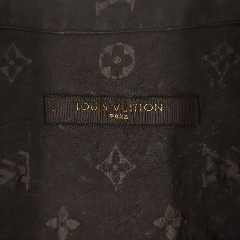 Louis Vuitton Monogram All Over Silk Open Collar Short Sleeve Shirt Brown