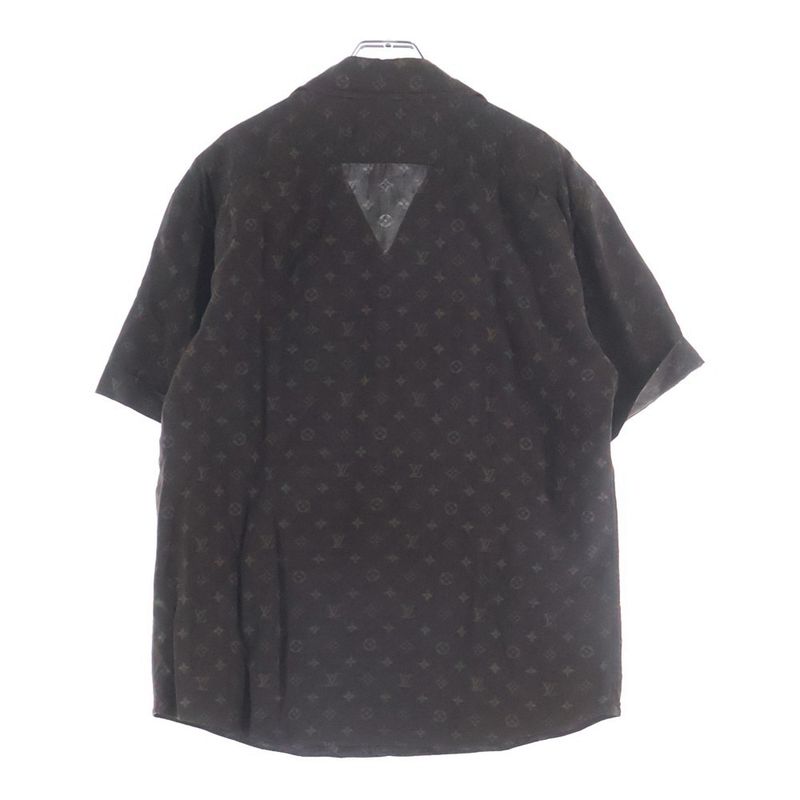 Louis Vuitton Monogram All Over Silk Open Collar Short Sleeve Shirt Brown