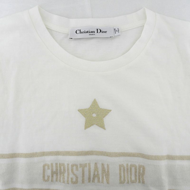 Dior T-Shirt Logo Band Star Motif S White Gold