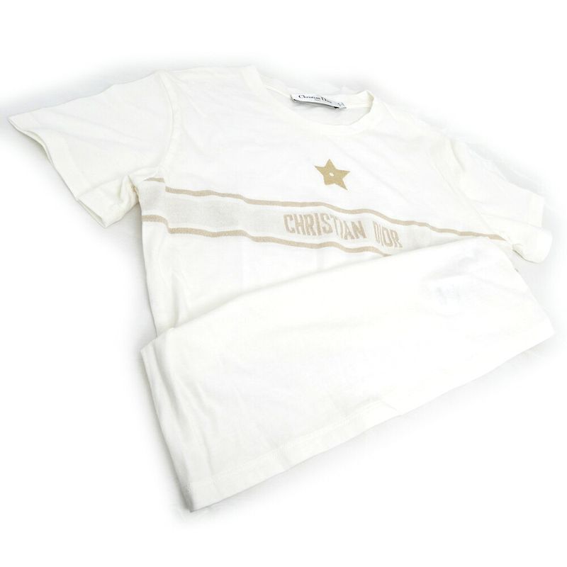 Dior T-Shirt Logo Band Star Motif S White Gold
