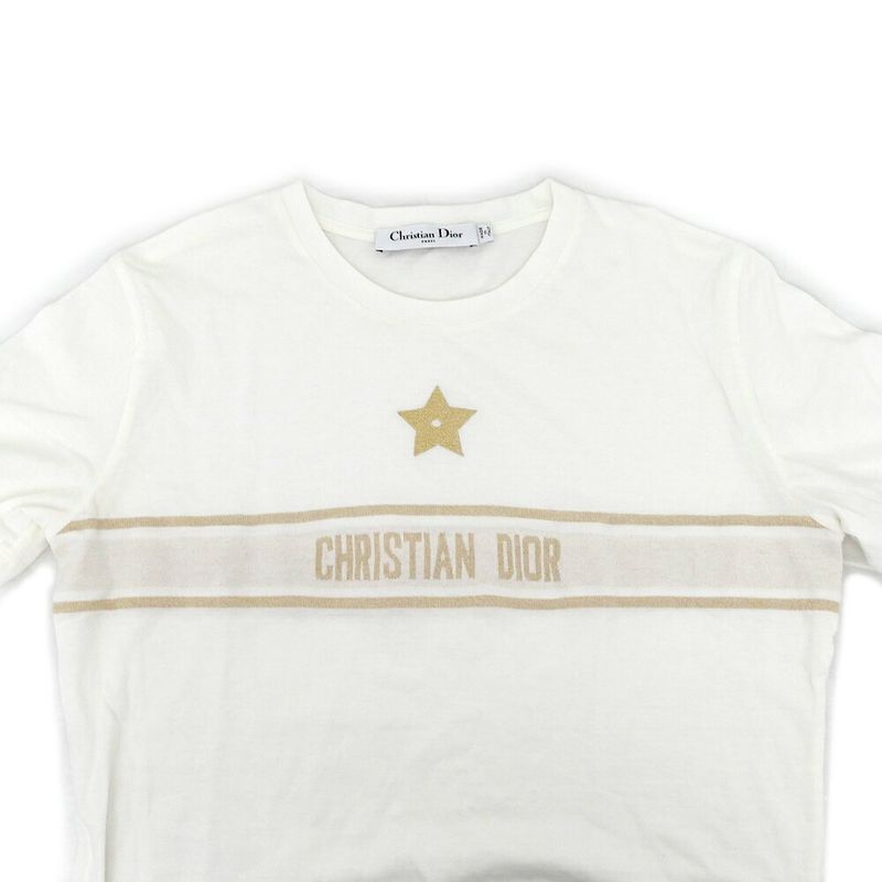 Dior T-Shirt Logo Band Star Motif S White Gold