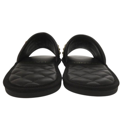 Chanel CC Logo Flat Sandals with Chain XS Gold Leather