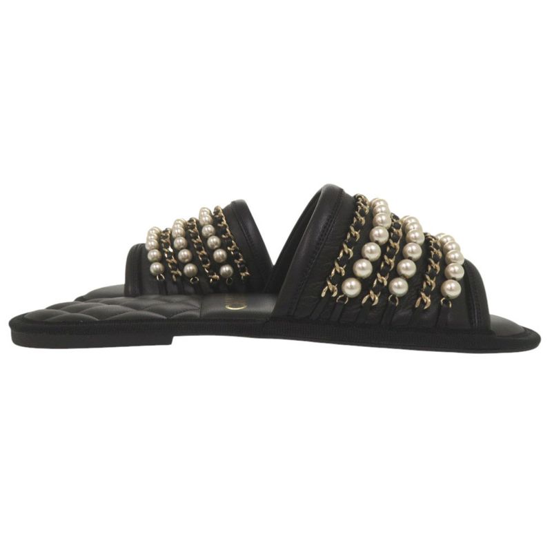 Chanel CC Logo Flat Sandals with Chain XS Gold Leather