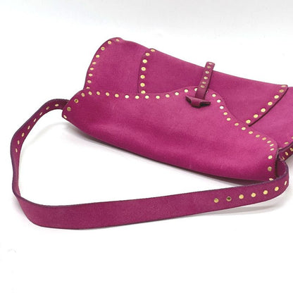 Celine Shoulder Bag Studded Suede Pink