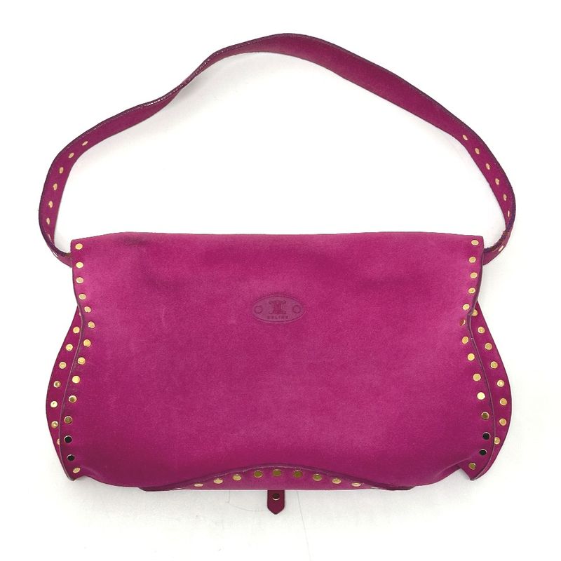 Celine Shoulder Bag Studded Suede Pink