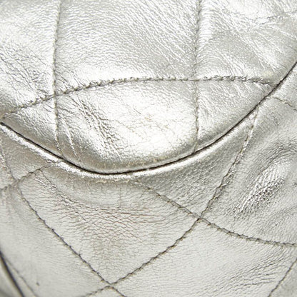 Chanel CC Logo Quilted Chain Shoulder Bag Silver Lambskin