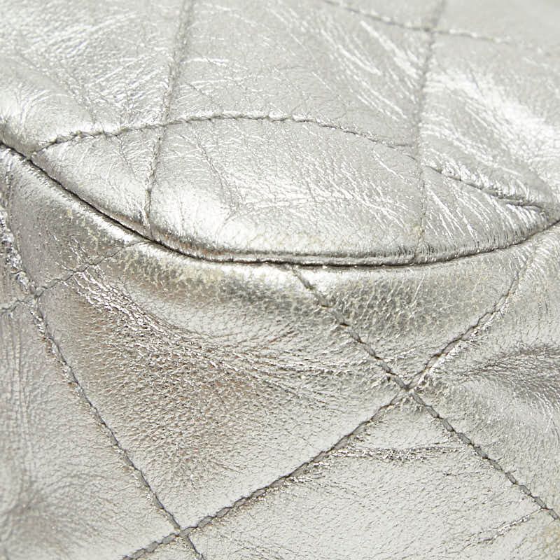 Chanel CC Logo Quilted Chain Shoulder Bag Silver Lambskin