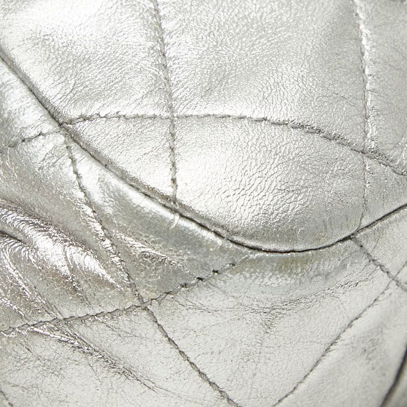 Chanel CC Logo Quilted Chain Shoulder Bag Silver Lambskin