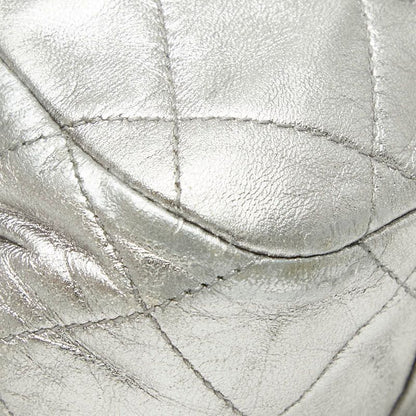 Chanel CC Logo Quilted Chain Shoulder Bag Silver Lambskin