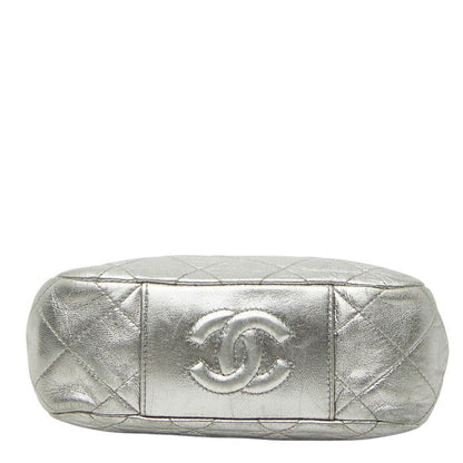 Chanel CC Logo Quilted Chain Shoulder Bag Silver Lambskin