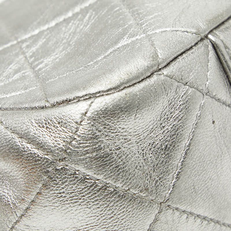 Chanel CC Logo Quilted Chain Shoulder Bag Silver Lambskin