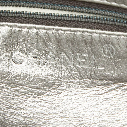 Chanel CC Logo Quilted Chain Shoulder Bag Silver Lambskin